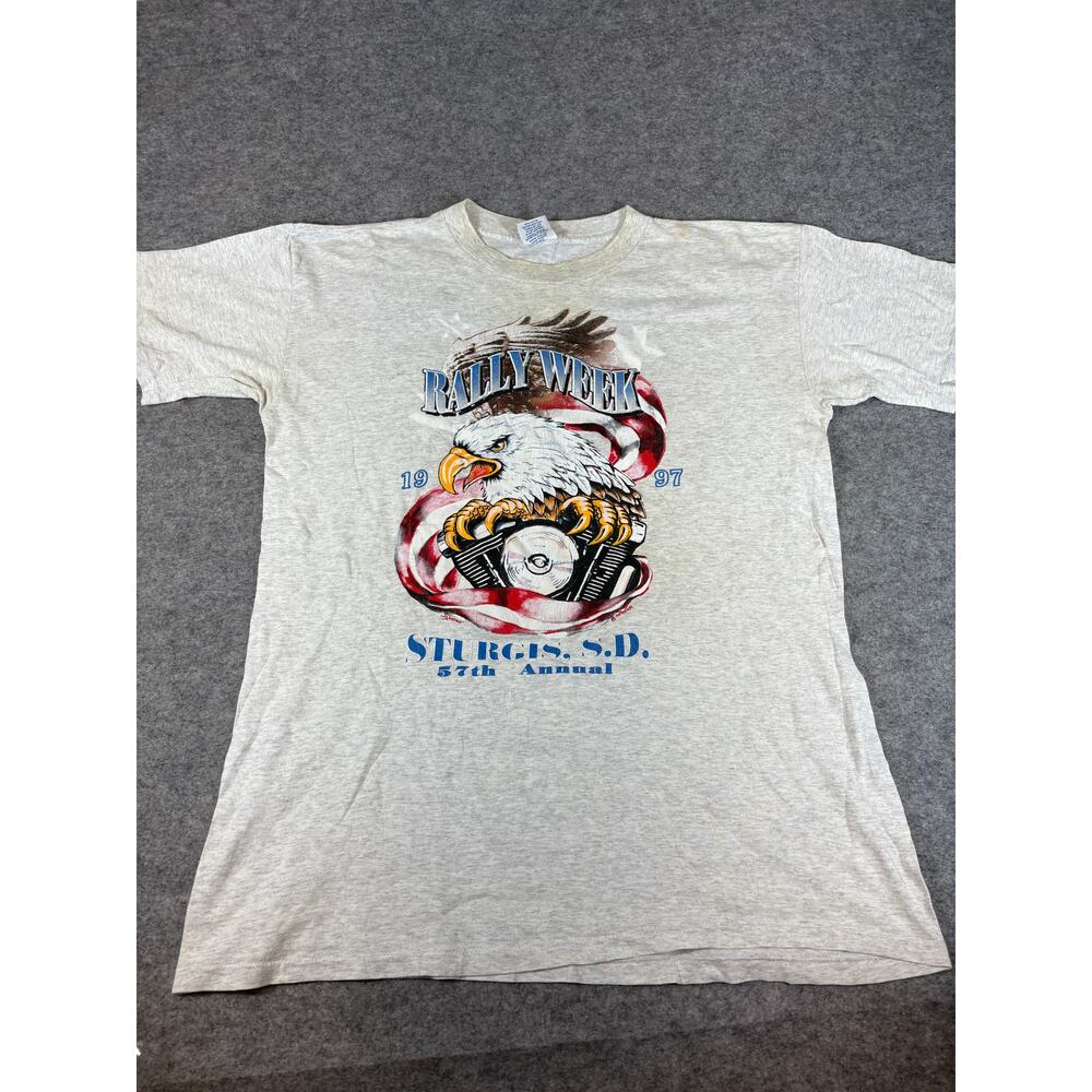 VINTAGE 90s Apex One Shirt Mens XL Gray Rally Week Sturgis SD Single Stitch Tee
